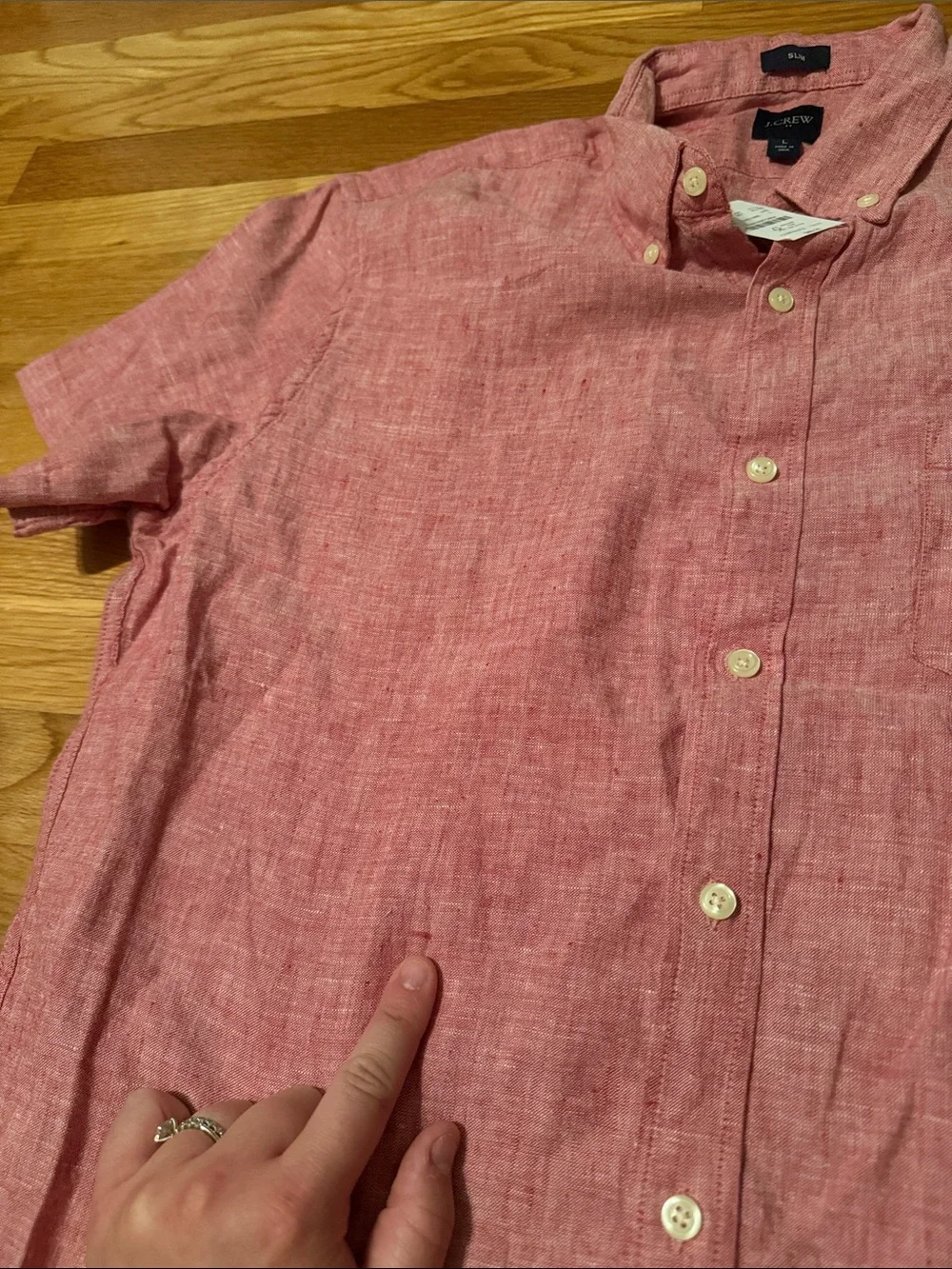 J. Crew Men's Pink/red Short-Sleeve Button-Down Linen Blend Shirt